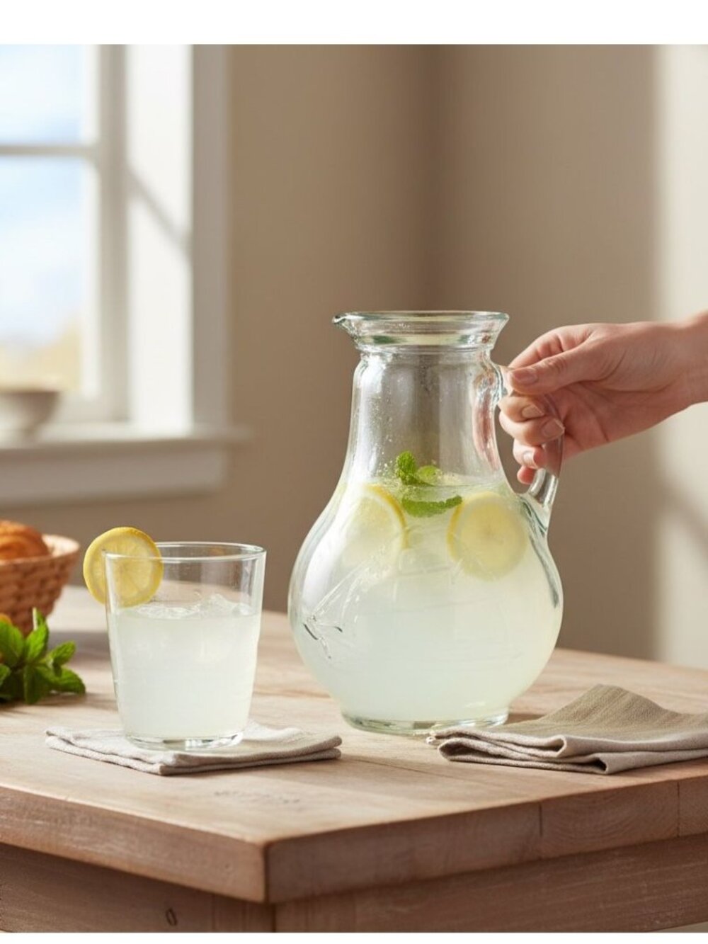 Hazel-Atlas Glass Pitcher With Embossed Ship Design Clear Vintage-Inspired
